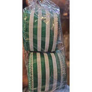 NEW TONIFUL 2.5 Inch Wired Ribbon, Green White Stripe Burlap Wired Ribbon (4169)